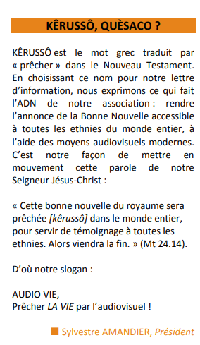 Kerusso nouvelles Audio Vie